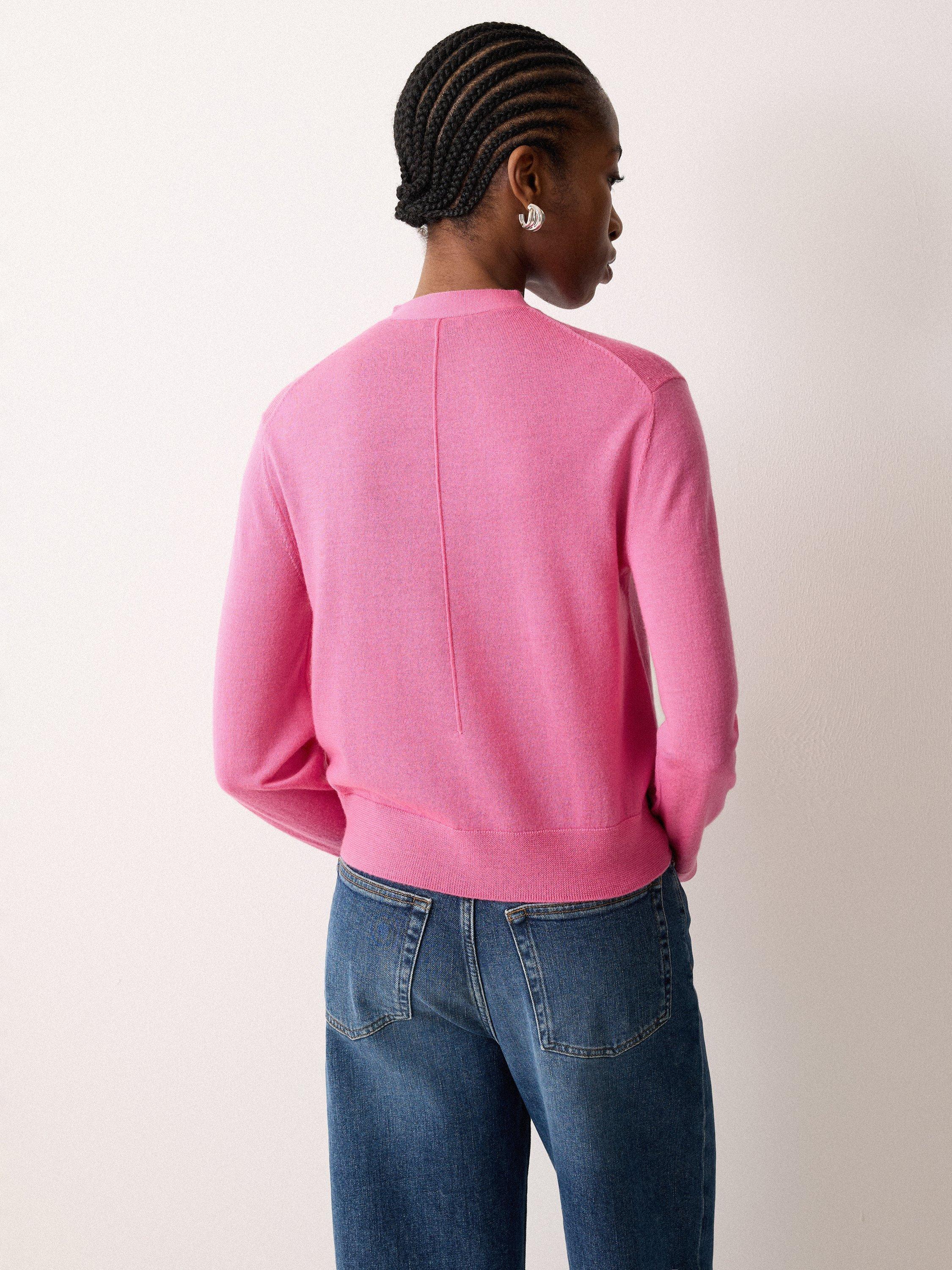 Product image 2 of 5, which shows Jigsaw V-Neck Buttoned Fine Merino Wool Cardigan, Pink, S