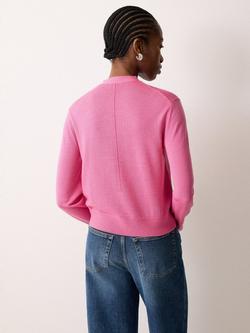 Jigsaw V-Neck Buttoned Fine Merino Wool Cardigan - view 2, Pink