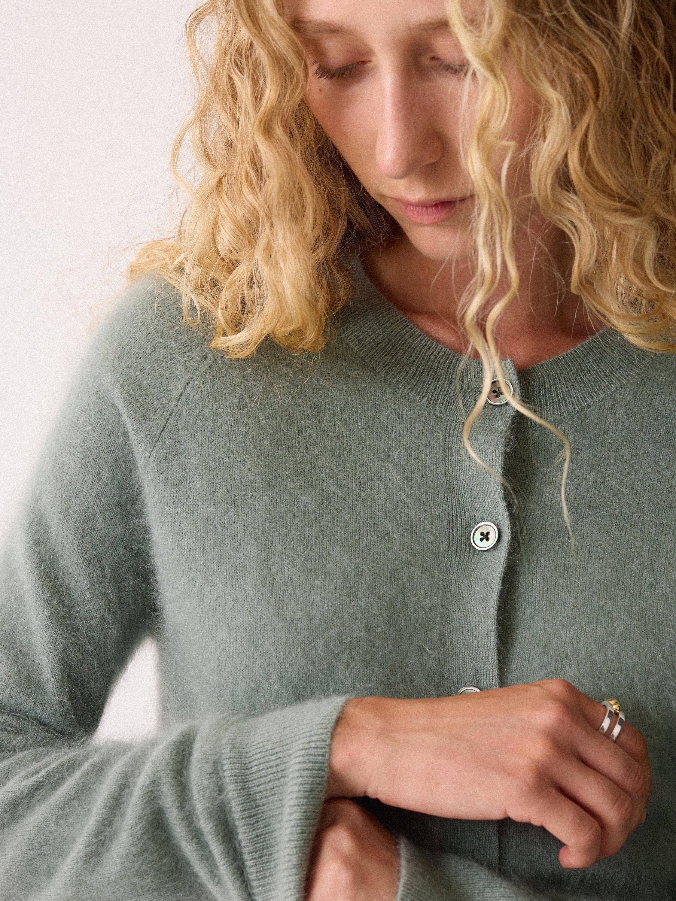 Product image 3 of 5, which shows Jigsaw Halo Cashmere Cardigan, Green, S