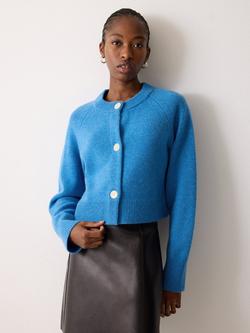 Jigsaw Wool Cropped Raglan Cardigan, Blue