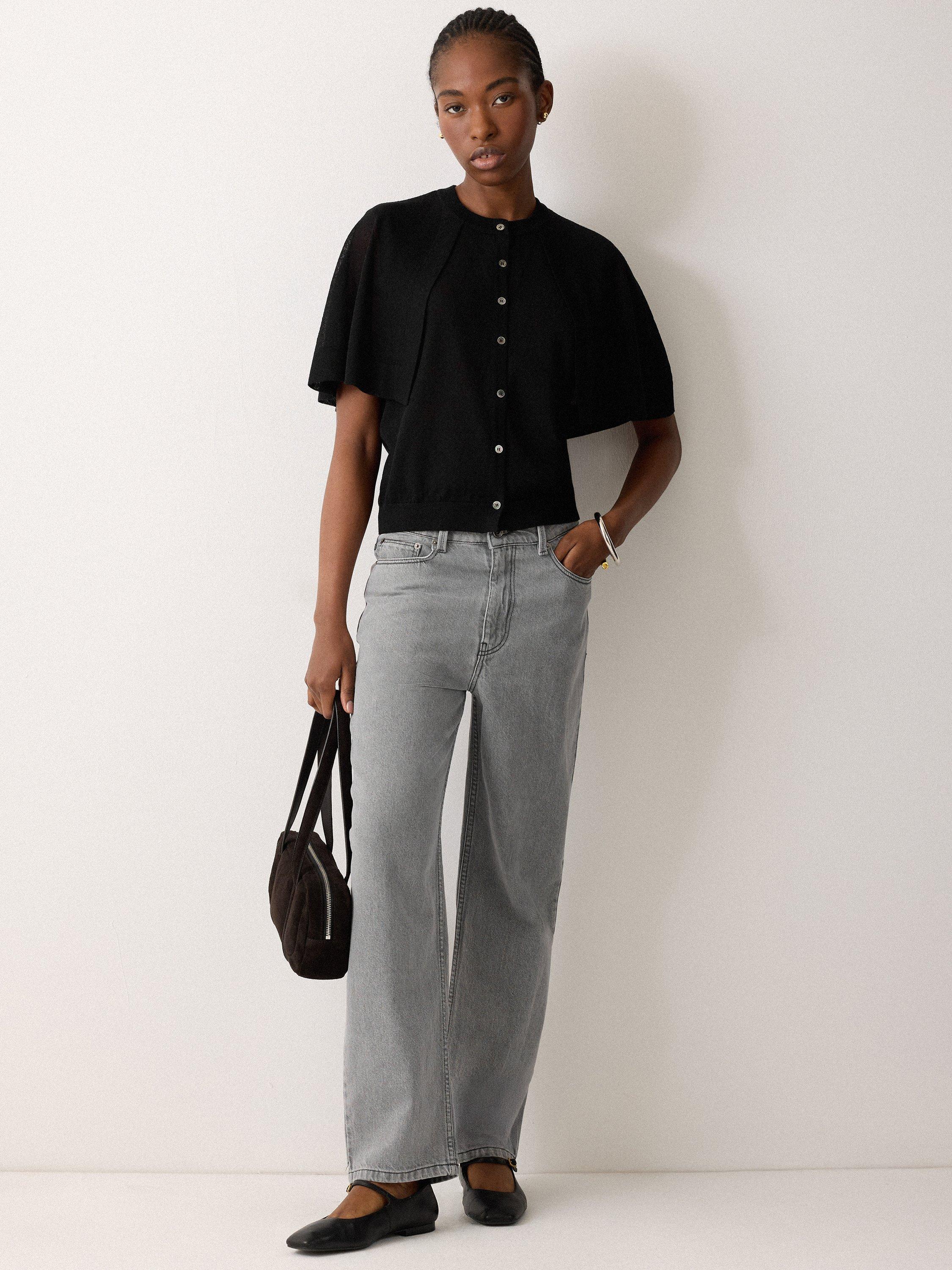 Product image 4 of 5, which shows Jigsaw Sheer Cape Cardigan Top, Black, L