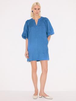 Jigsaw Puff Sleeve Linen Mini Dress, Blue