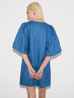 Jigsaw Puff Sleeve Linen Mini Dress - view 2, Blue