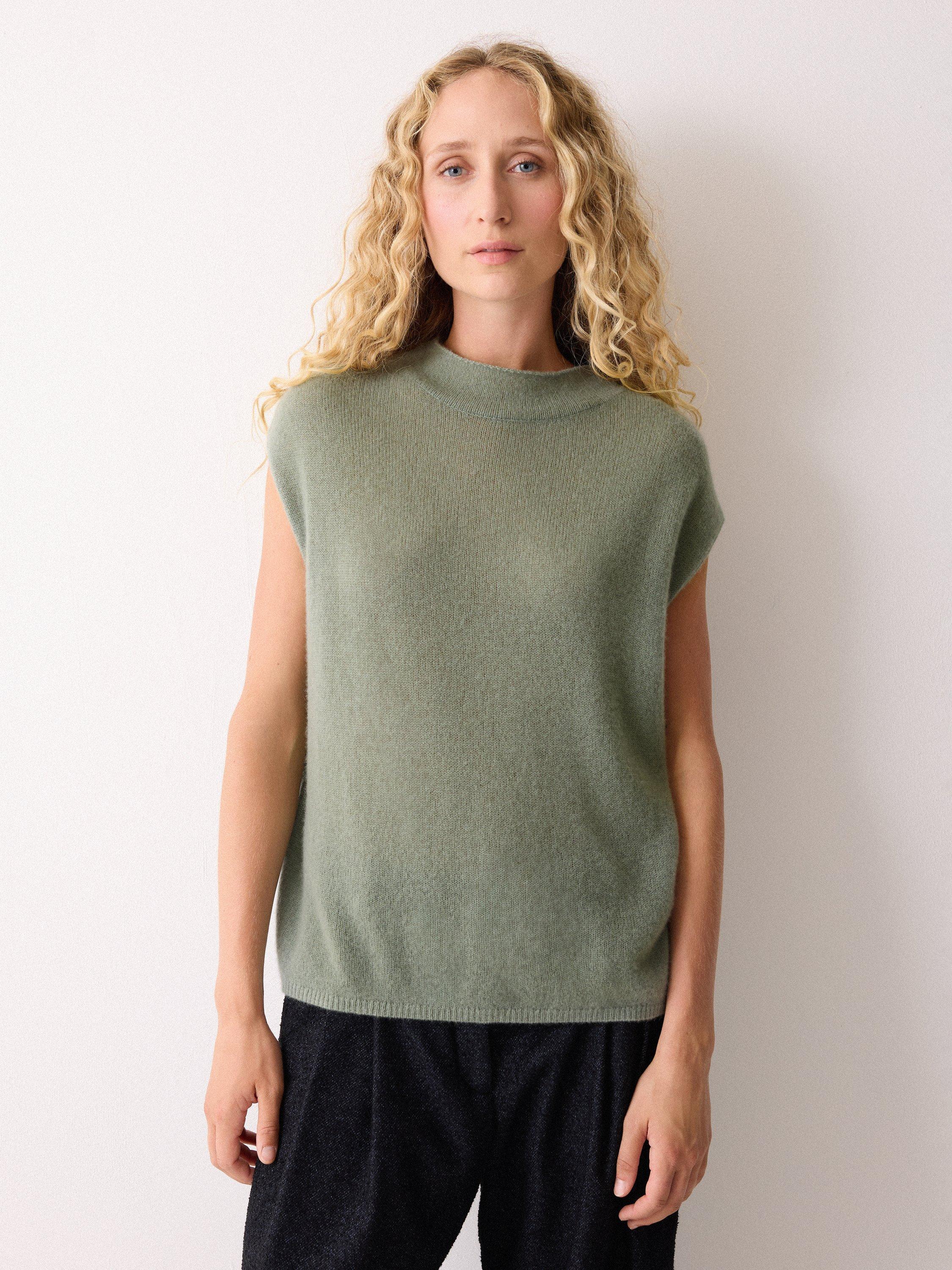 Product image 1 of 1, which shows Jigsaw Cap Sleeve Pure Cloud Cashmere Tank Top, Green, S