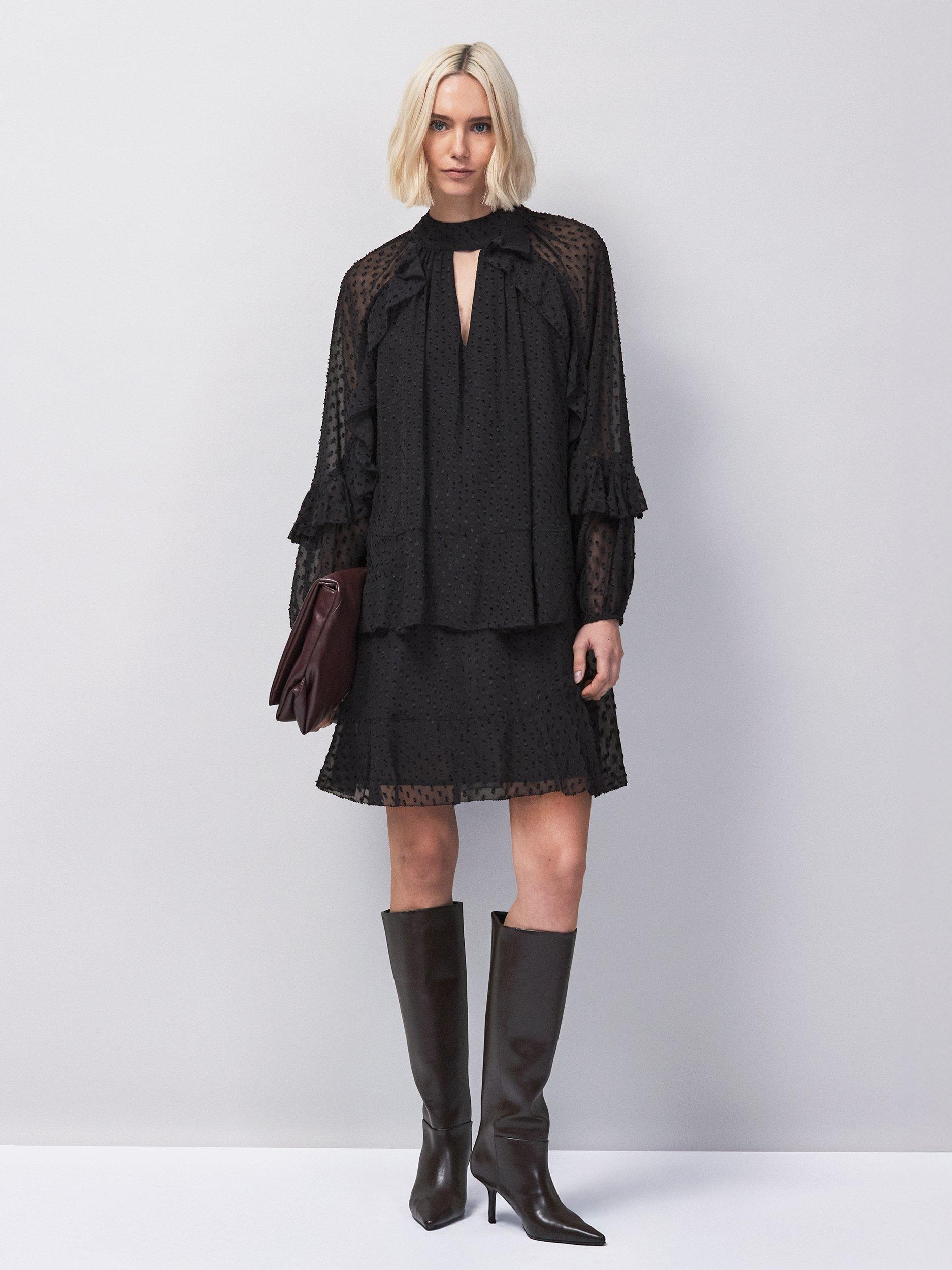 Product image 4 of 5, which shows Ro&Zo Dobby Ruffle Mini Dress, Black, 6