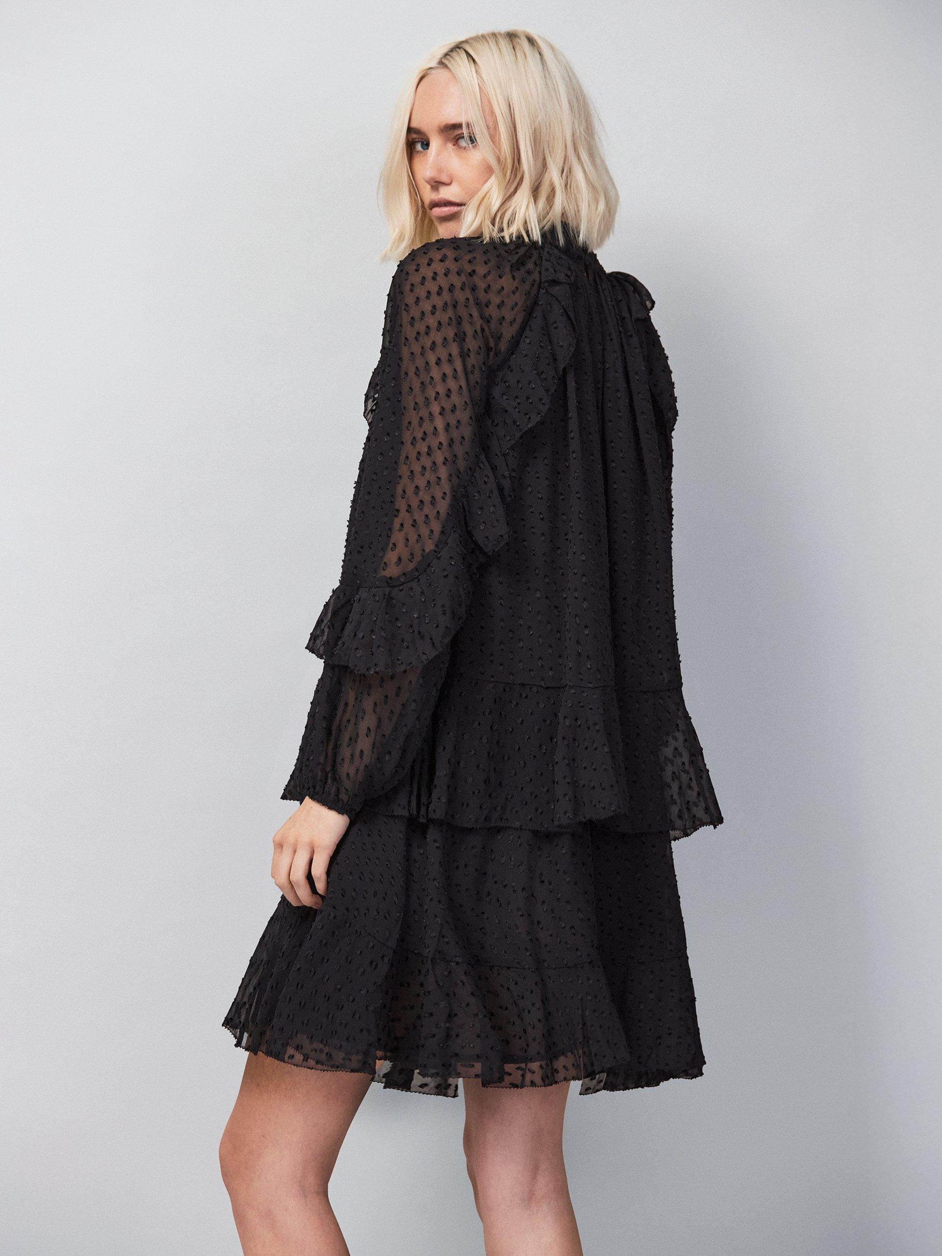 Product image 5 of 5, which shows Ro&Zo Dobby Ruffle Mini Dress, Black, 6