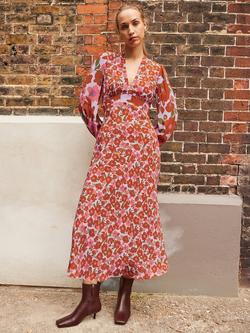 Ro&Zo Poppy Print Waist Detail Dress, Purple/Red, Purple/Red