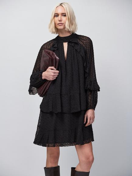 Ro&Zo Petite Dobby Ruffle Mini Dress, Black, Black