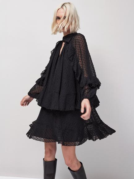 Ro&Zo Petite Dobby Ruffle Mini Dress, Black - view 2, Black
