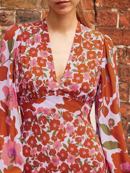 Ro&Zo Petite Floral Midi Dress, Purple/Red - view 2, Purple/Red