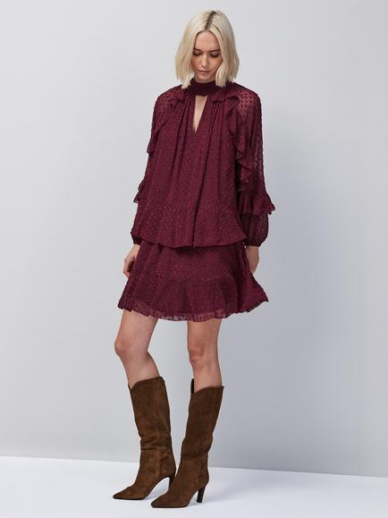 Ro&Zo Dobby Ruffle Mini Dress, Red - view 2, Red