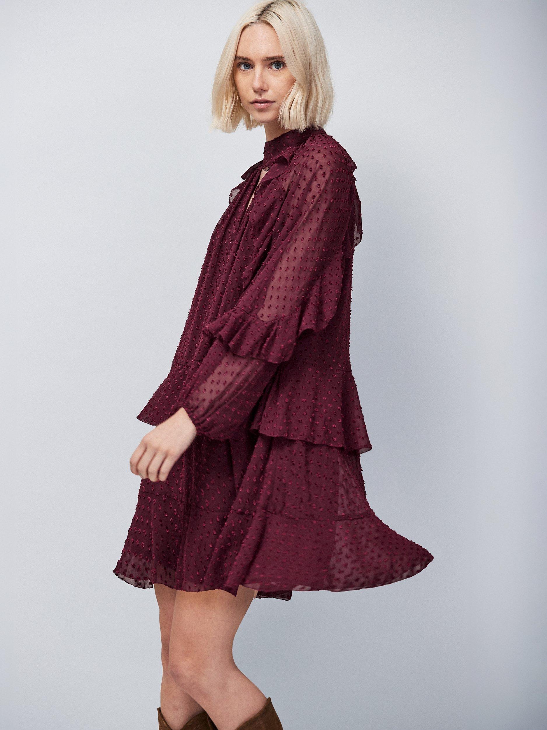 Product image 4 of 6, which shows Ro&Zo Dobby Ruffle Mini Dress, Red, 6