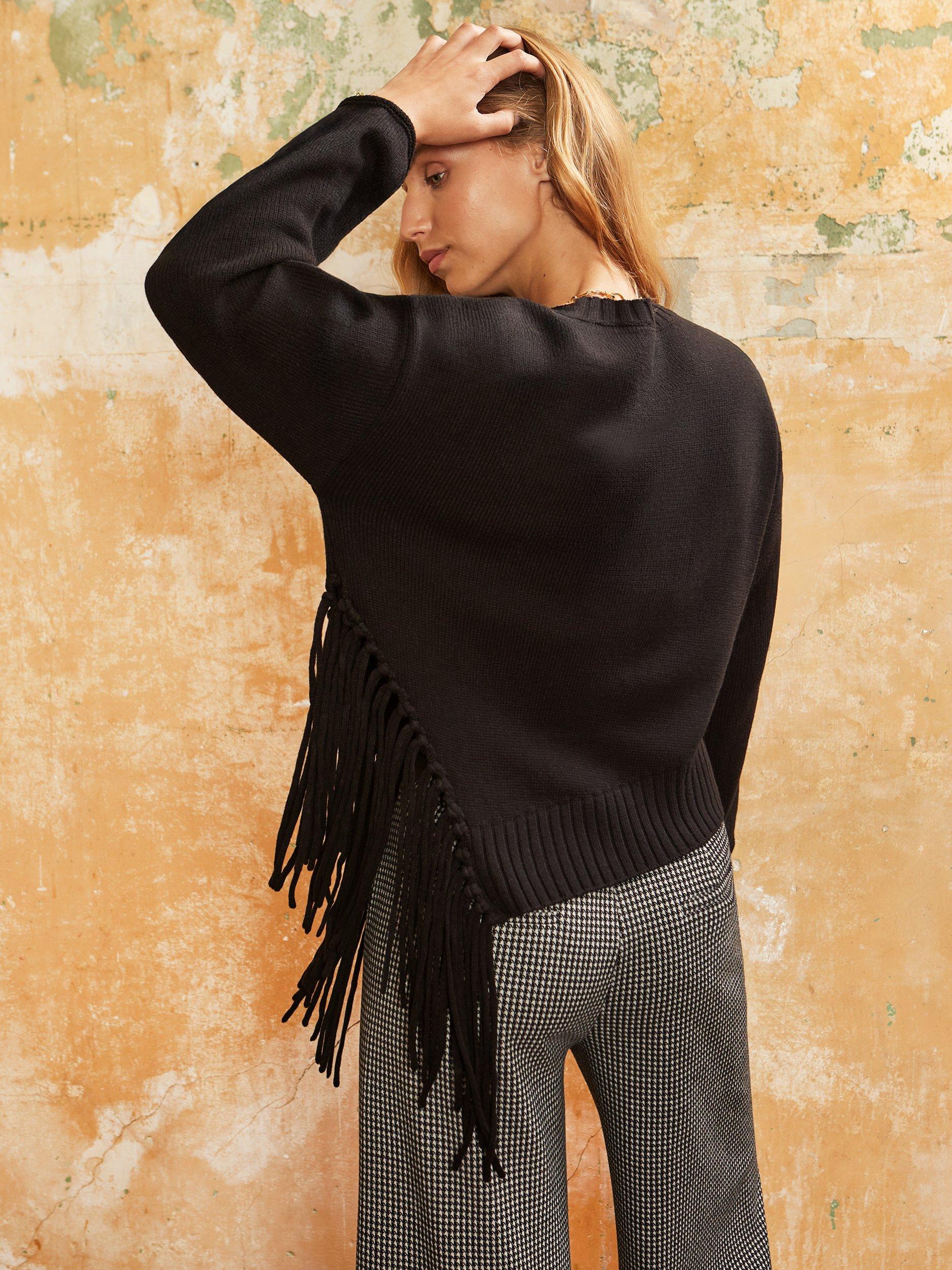 Product image 4 of 4, which shows Ro&Zo Asymmetric Fringe Jumper, Black, XS