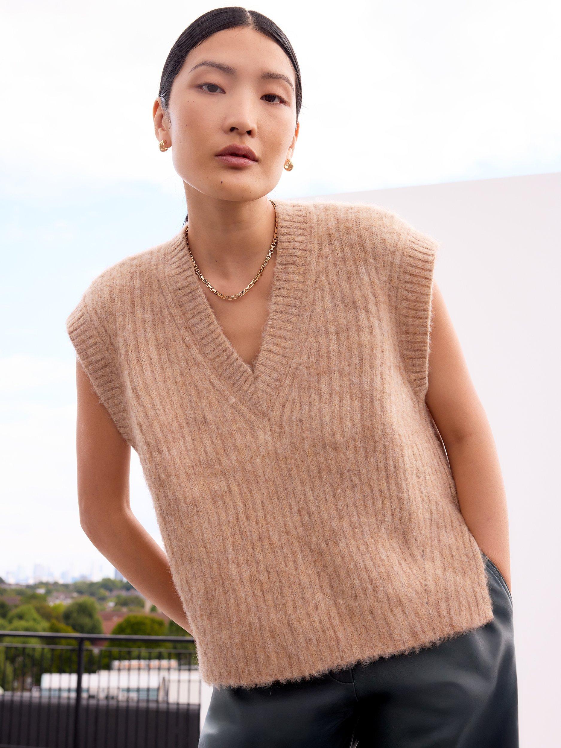 Product image 2 of 5, which shows Ro&Zo Rib Knit V-Neck Jumper, Brown, S