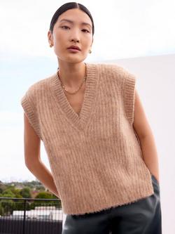 Ro&Zo Rib Knit V-Neck Jumper, Brown - view 2, Brown