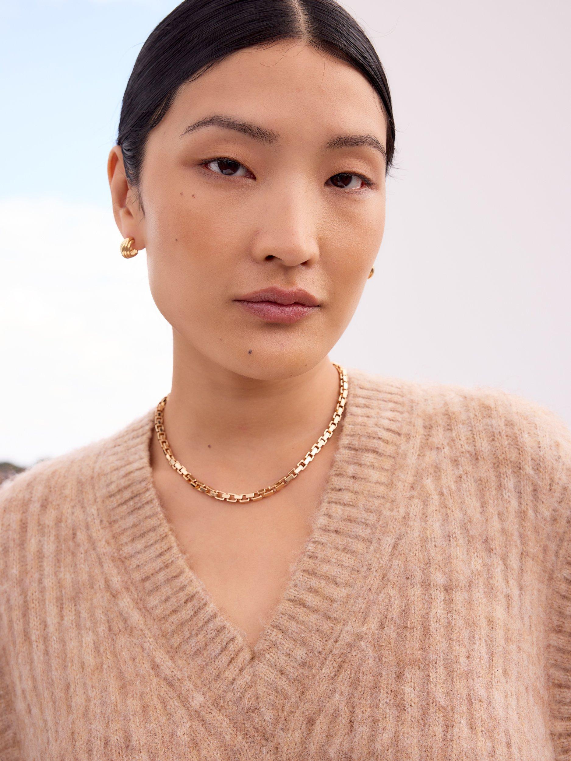 Product image 3 of 5, which shows Ro&Zo Rib Knit V-Neck Jumper, Brown, S