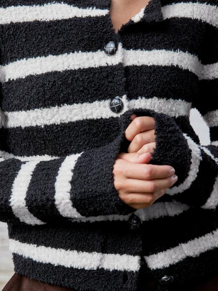 Ro&Zo Stripe Boucle Cardigan, Black - view 2, Black