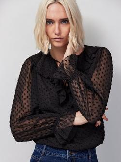 Ro&Zo Dobby Ruffle Front Top, Black - view 2, Black