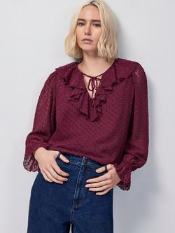 Ro&Zo Dobby Ruffle Front Top, Red, Red