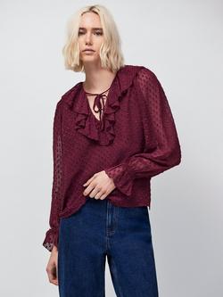 Ro&Zo Dobby Ruffle Front Top, Red - view 2, Red