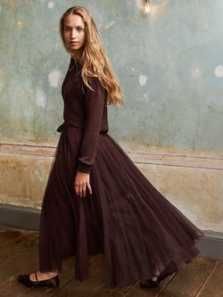 Ro&Zo Tulle Godet Skirt, Chocolate - view 2, Chocolate