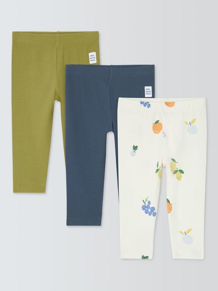 John Lewis Baby Cotton Fruit Leggings, Pack of 3, Multi, Multi