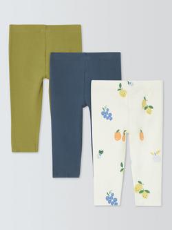 John Lewis Baby Cotton Fruit Leggings, Pack of 3, Multi - view 2, Multi