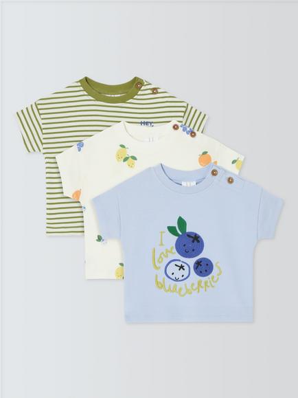 John Lewis Baby Fruit Short Sleeve Top, Pack of 3, Multi, Multi