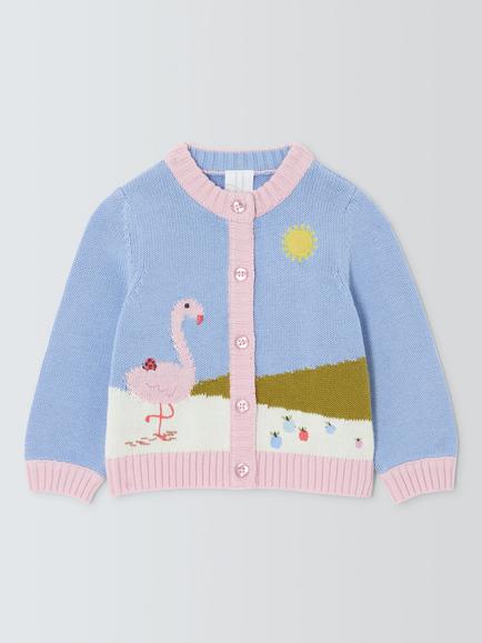John Lewis Baby's Cotton Flamingo Cardigan, Multi, Multi