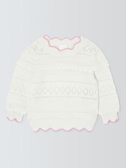 John Lewis Baby Scallop Trim Pointelle Jumper, Natural, Natural