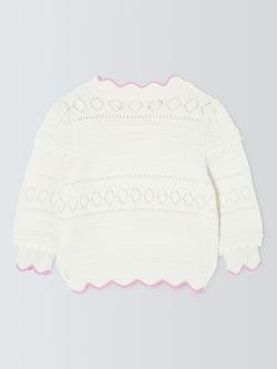 John Lewis Baby Scallop Trim Pointelle Jumper, Natural - view 2, Natural