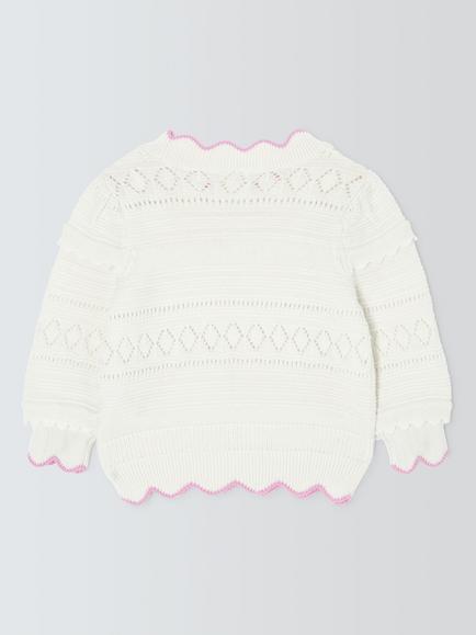 John Lewis Baby Scallop Trim Pointelle Jumper, Natural - view 2, Natural