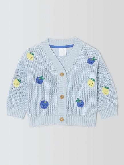 John Lewis Baby's Cotton Lemon and Blueberry Embroidery Cardigan, Blue, Blue