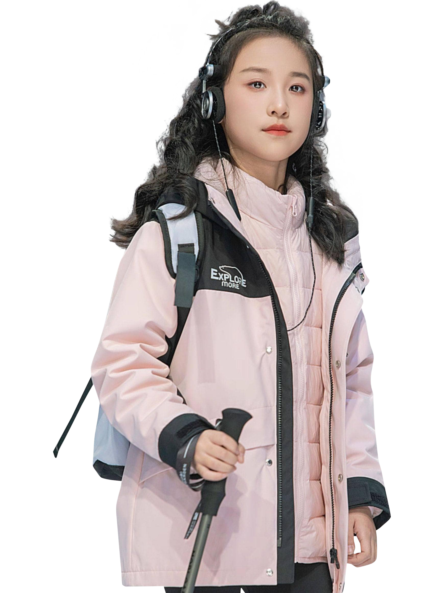 Product image 1 of 10, which shows Bosideng Kids' Unisex 3-in-1 Functional Down Jacket, Pinkish Tan, 6 years|7 years