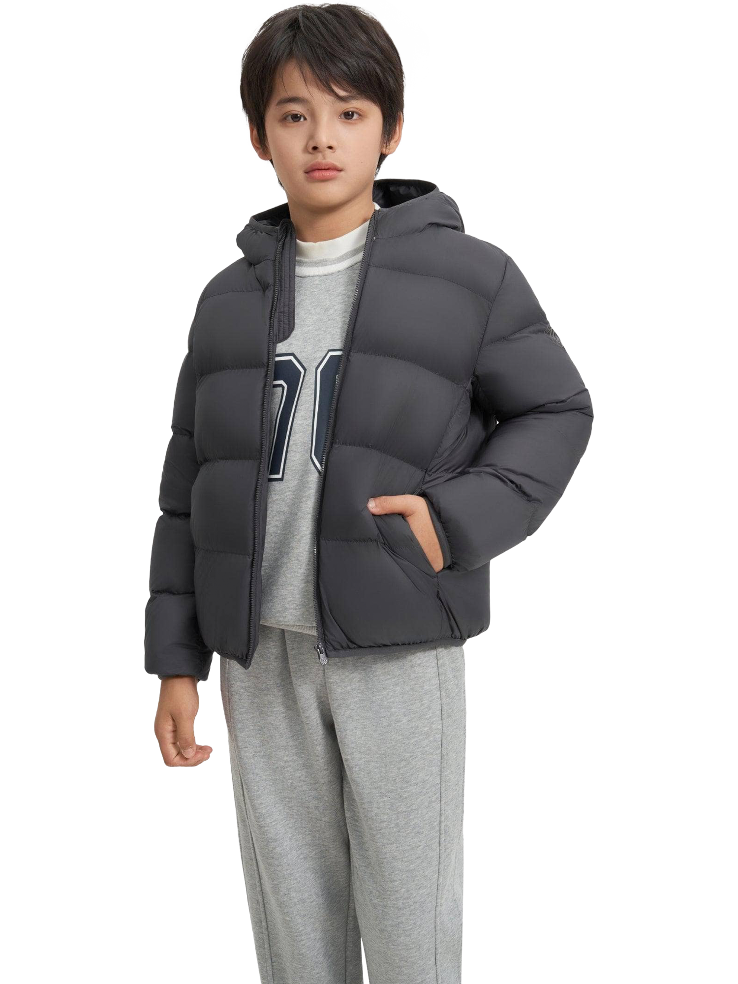 Product image 1 of 5, which shows Bosideng Kids' Unisex Everyday Down Jacket, Titanium Dark Grey, 3 years|4 years