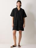 Jigsaw Contrast Stitch Denim Dress, Black/Multi