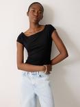 Jigsaw Boat Neck Cap Sleeve Jersey Top, Black