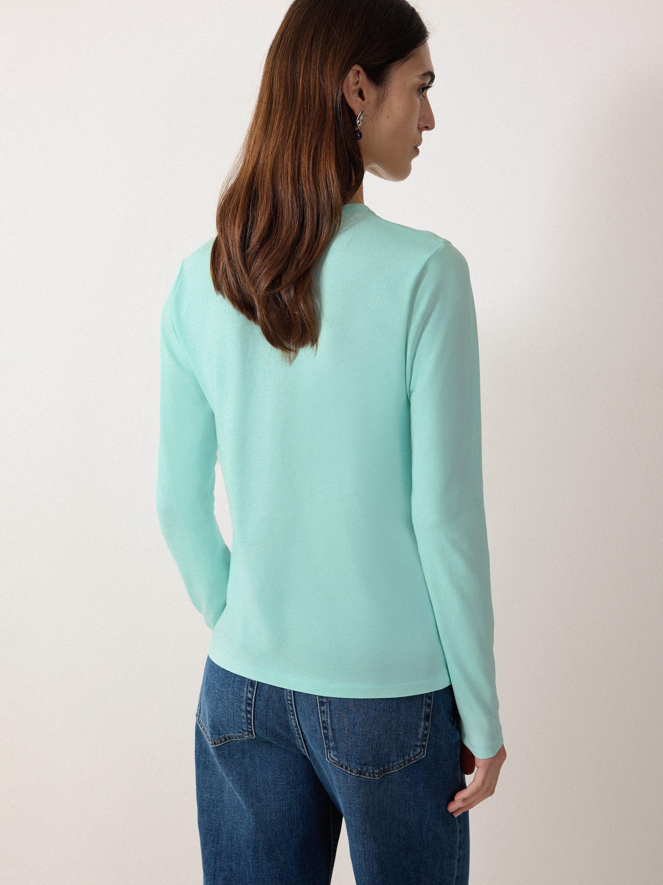 Product image 2 of 5, which shows Jigsaw Supima Cotton Long Sleeve Top, Aqua Green, XS