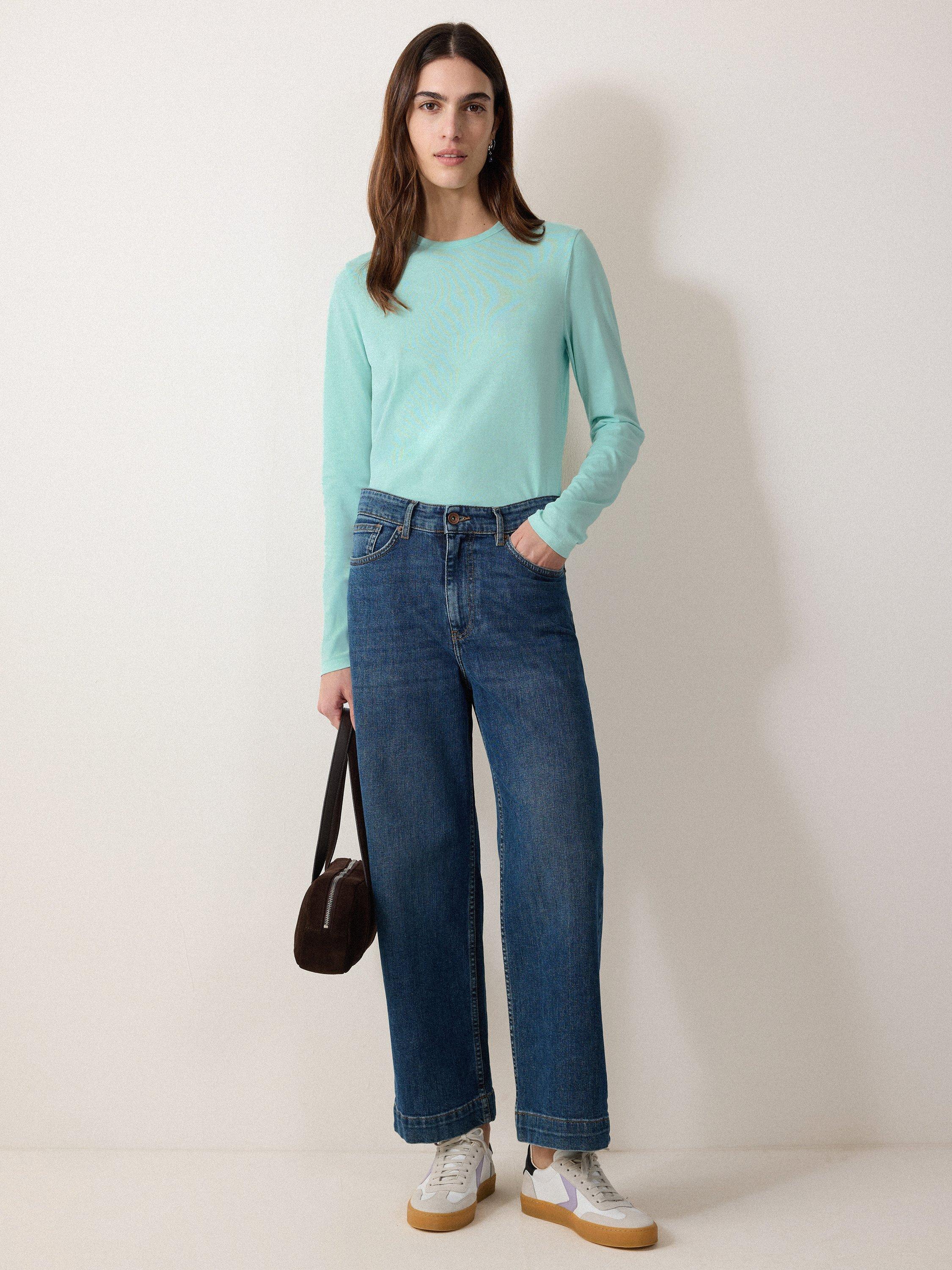 Product image 4 of 5, which shows Jigsaw Supima Cotton Long Sleeve Top, Aqua Green, XS