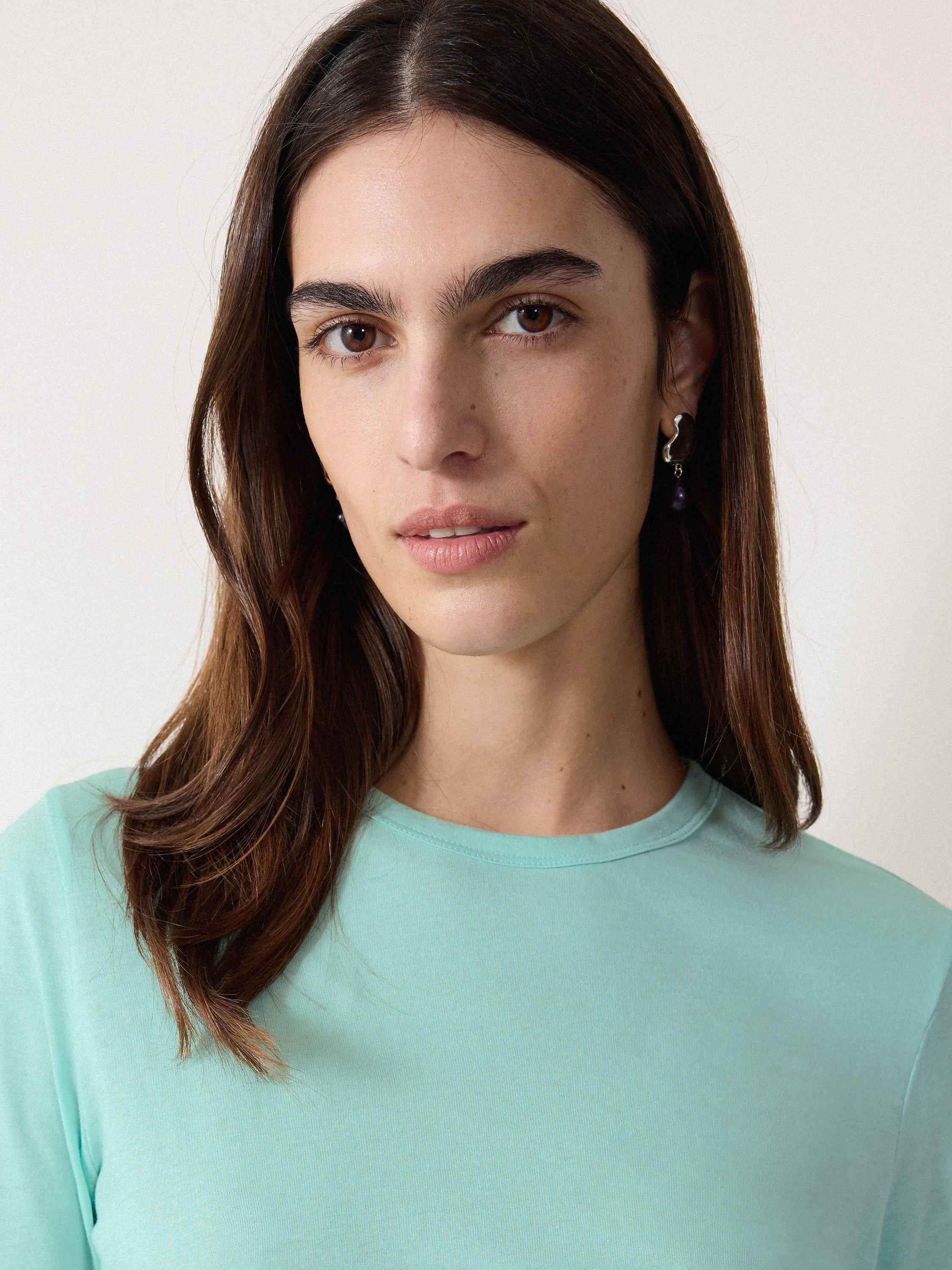 Product image 3 of 5, which shows Jigsaw Supima Cotton Long Sleeve Top, Aqua Green, XS