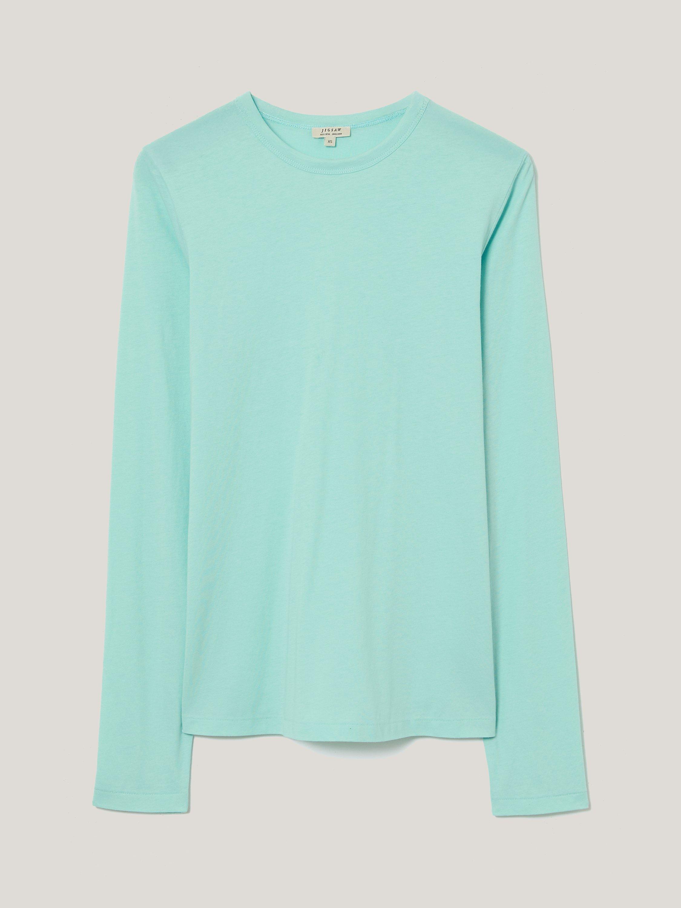 Product image 5 of 5, which shows Jigsaw Supima Cotton Long Sleeve Top, Aqua Green, XS