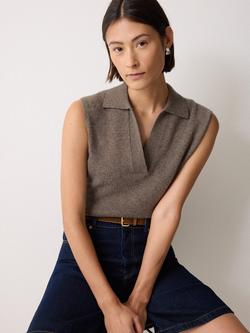 Jigsaw Wool Rich Knit Polo Top, Taupe, Taupe