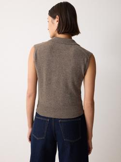 Jigsaw Wool Rich Knit Polo Top, Taupe - view 2, Taupe