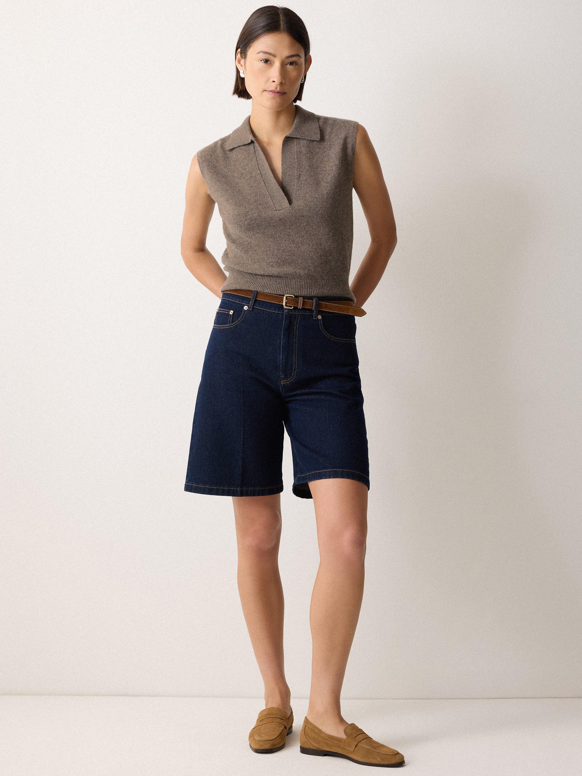 Product image 4 of 5, which shows Jigsaw Wool Rich Knit Polo Top, Taupe, XS