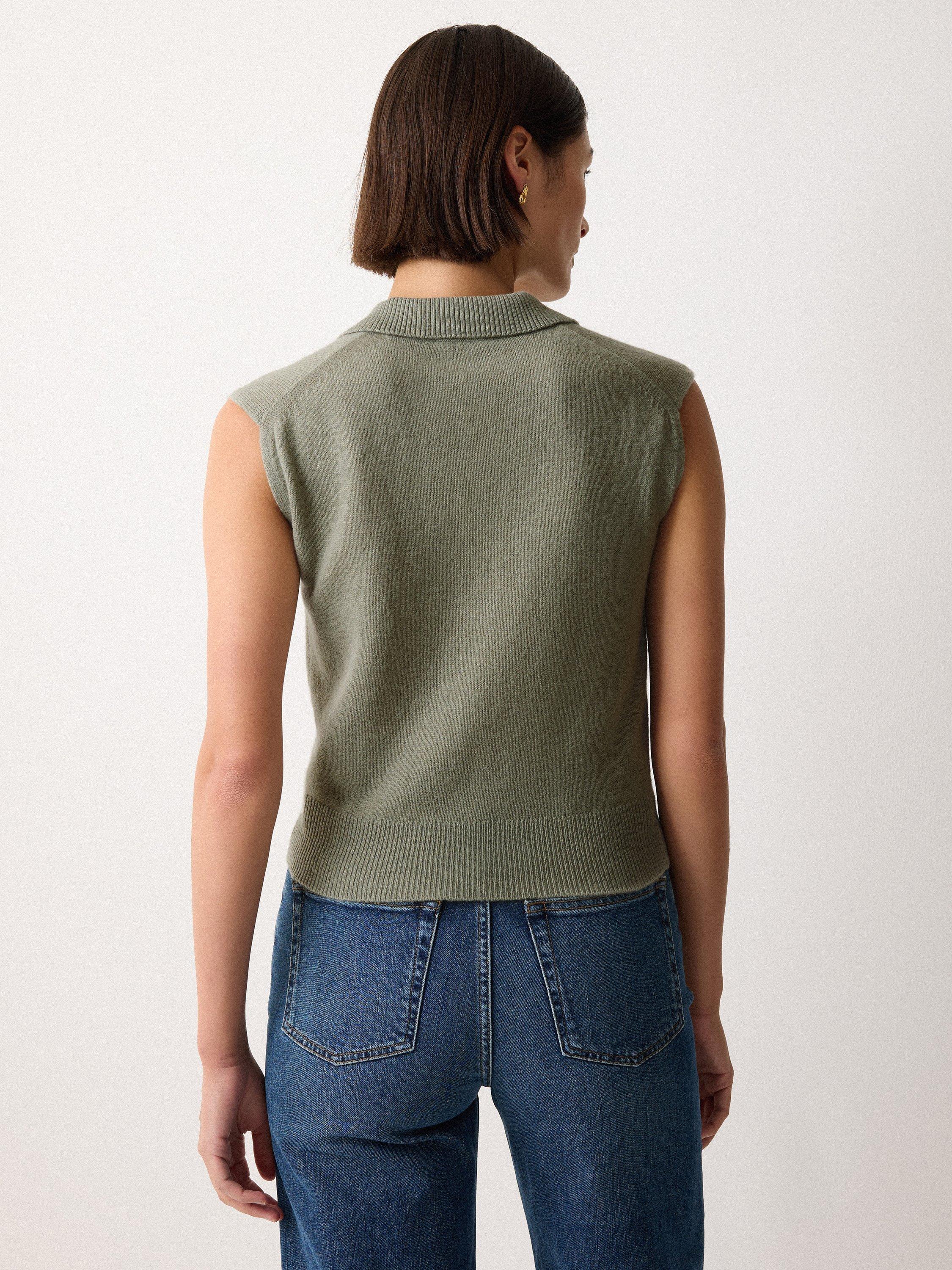 Product image 2 of 5, which shows Jigsaw Wool Rich Knit Polo Top, Green, XS
