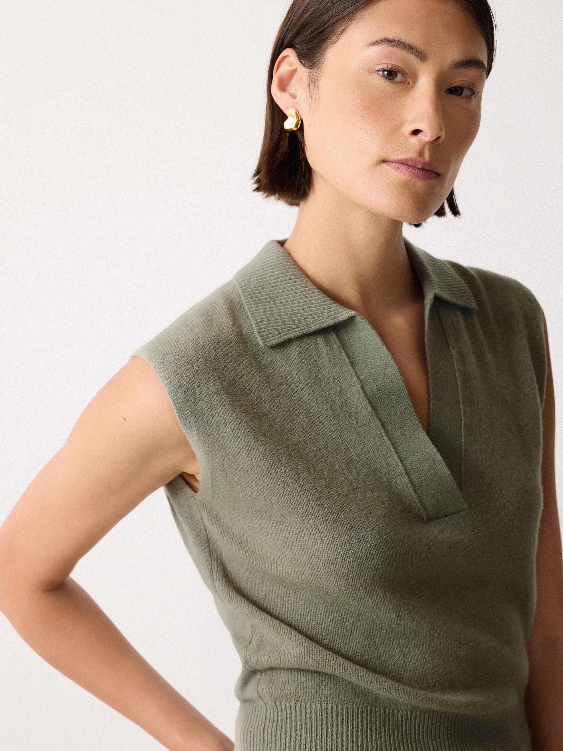 Product image 3 of 5, which shows Jigsaw Wool Rich Knit Polo Top, Green, XS