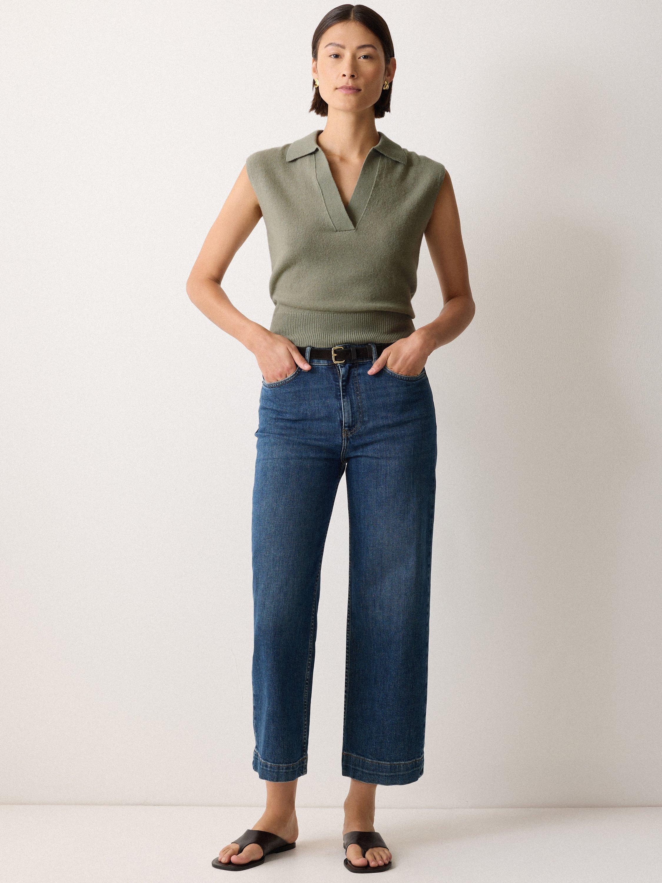 Product image 4 of 5, which shows Jigsaw Wool Rich Knit Polo Top, Green, XS