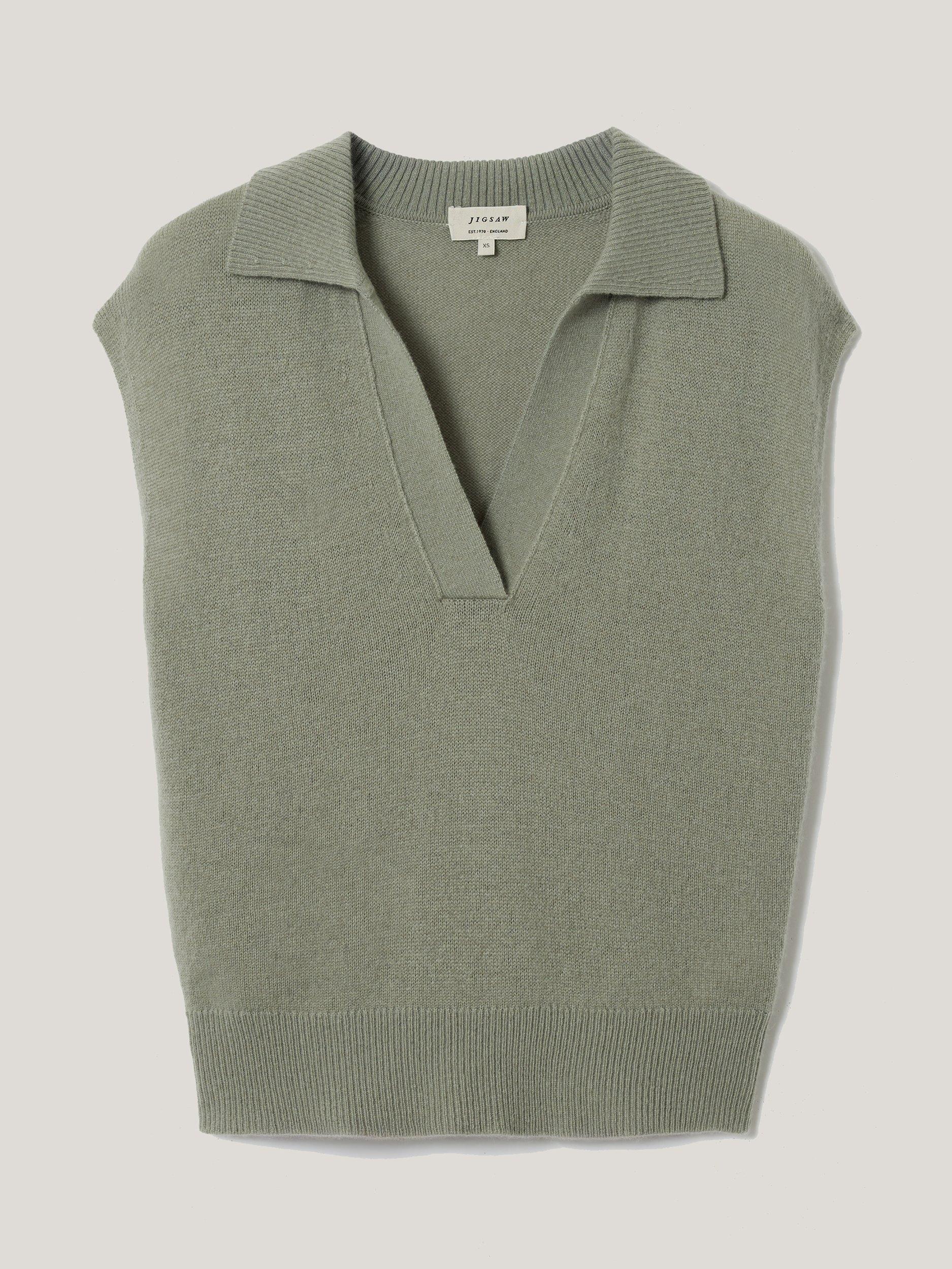 Product image 5 of 5, which shows Jigsaw Wool Rich Knit Polo Top, Green, XS