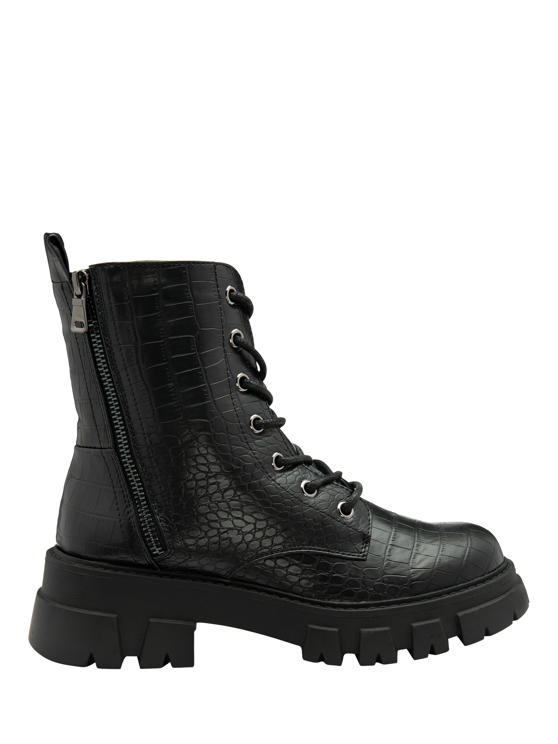Product image 1 of 4, which shows Ravel Blyth Textured Croc Effect Ankle Boots, Black, 3