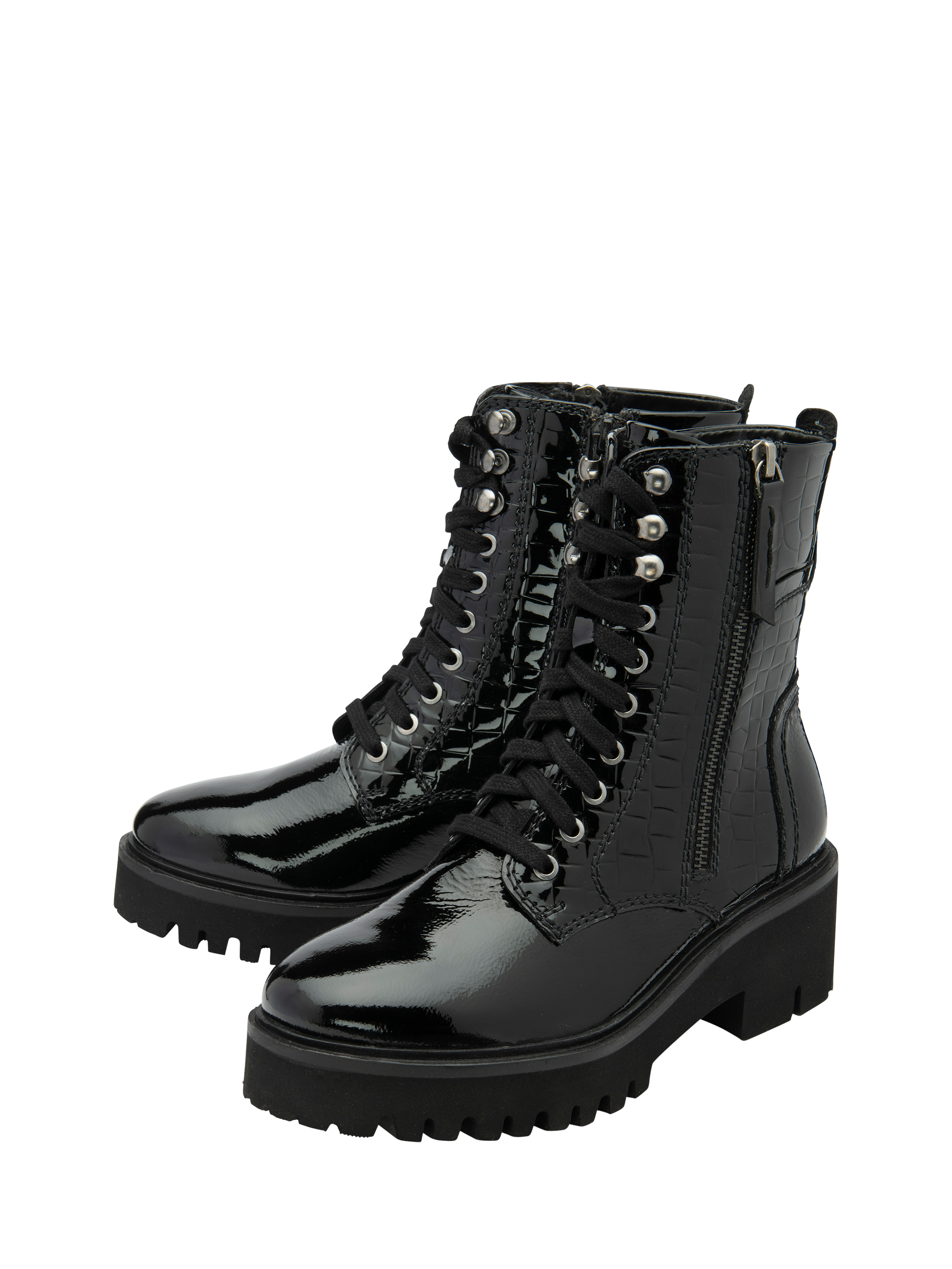 Product image 2 of 4, which shows Ravel Leith Leather Lace Up Biker Boots, Black, 3